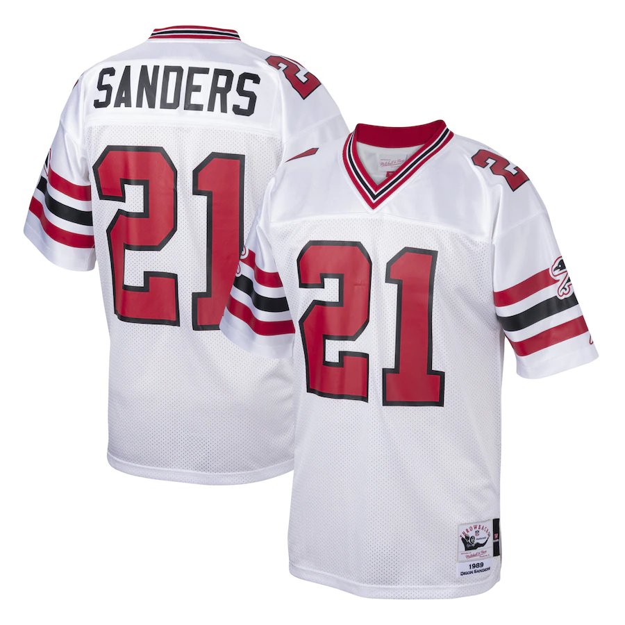 Men's Atlanta Falcons Deion Sanders Mitchell & Ness White 1989 Authentic Throwback Retired Player Jersey