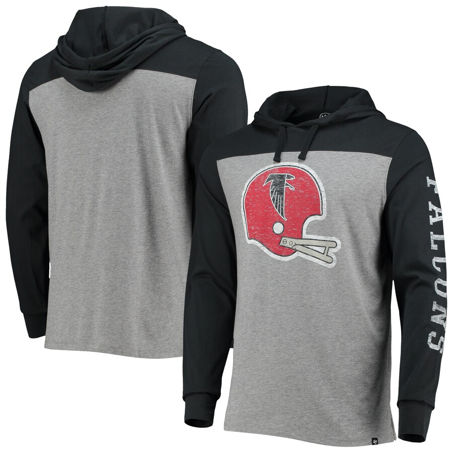 Men's Atlanta Falcons '47 Heathered Gray Franklin Wooster Throwback Long Sleeve Hoodie T-Shirt