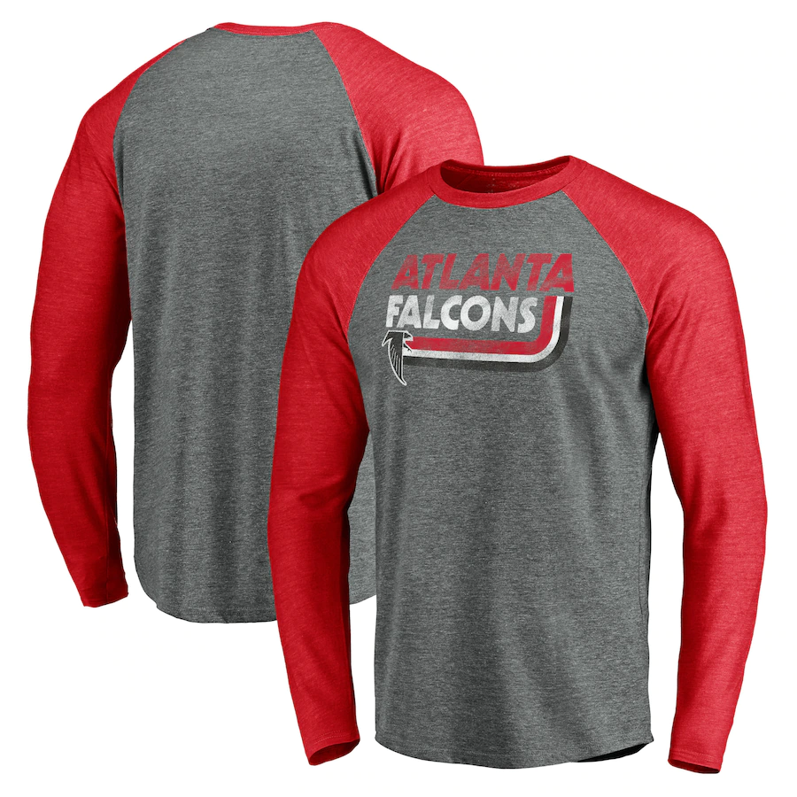Men's Atlanta Falcons Heathered Gray/Heathered Red Vintage On The Ropes Raglan Tri-Blend Long Sleeve T-Shirt