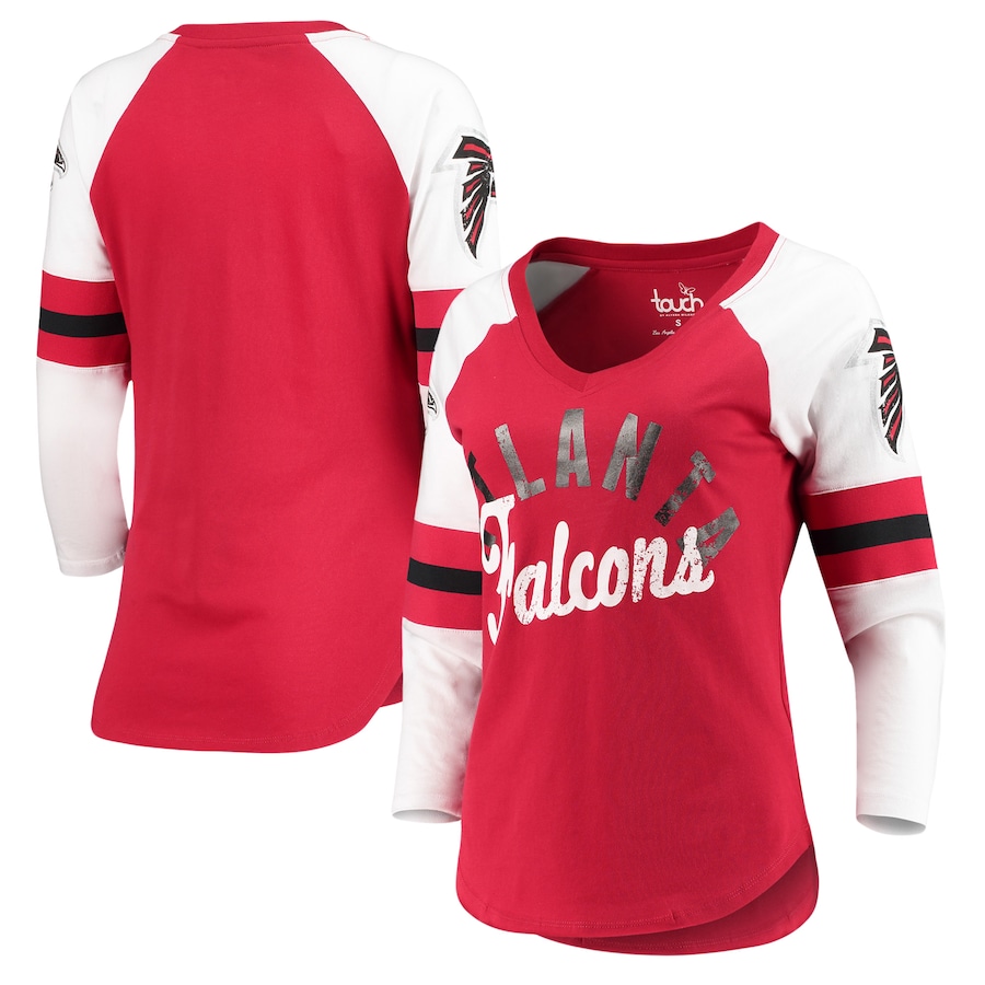 Women's Atlanta Falcons Touch by Alyssa Milano Red Reflex Raglan 3/4-Sleeve V-Neck T-Shirt