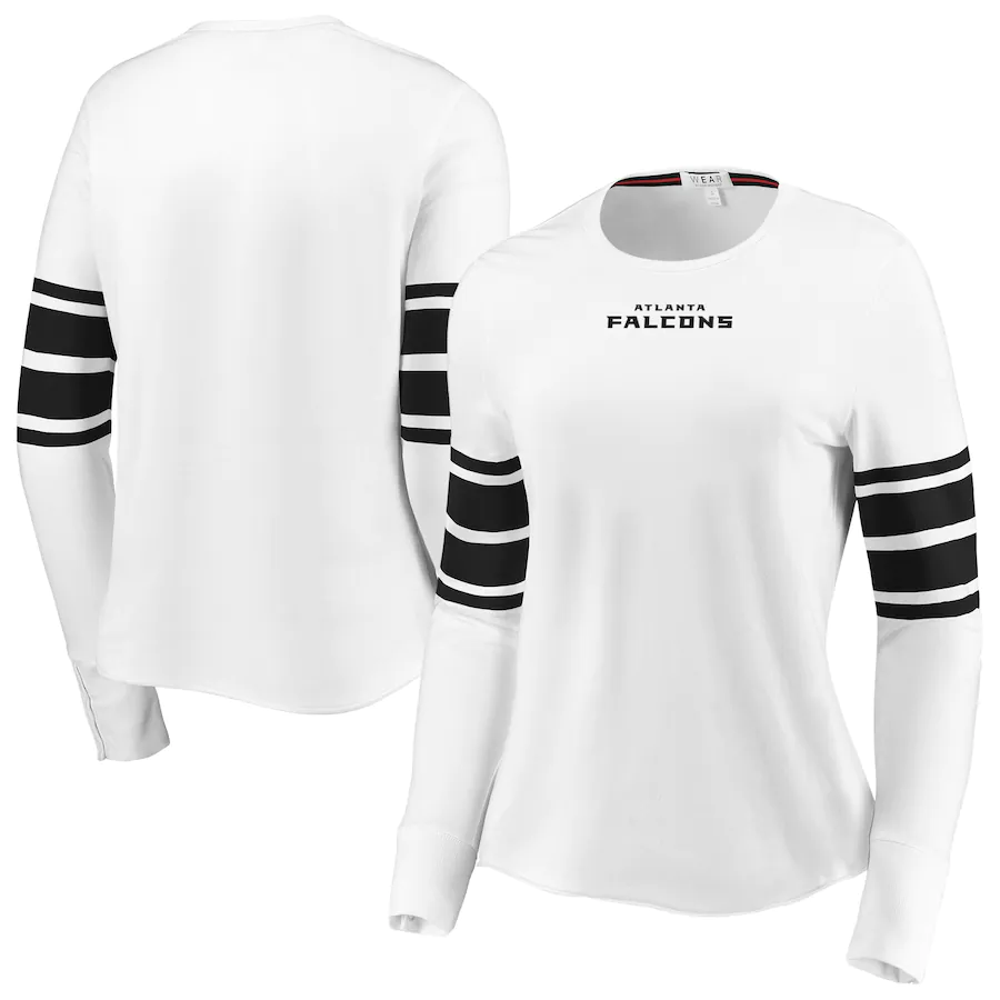 Women's Atlanta Falcons WEAR by Erin Andrews White/Black Plus Size Snap Cuff Tri-Blend Long Sleeve T-Shirt